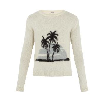 Palm tree-intarsia crew-neck sweater