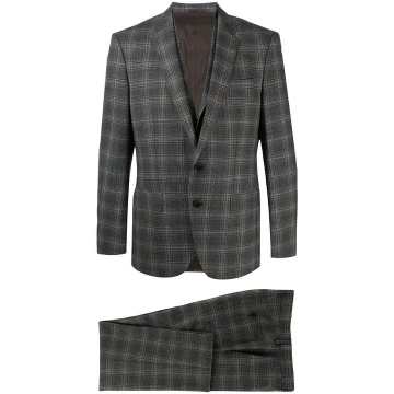 check-pattern single-breasted three-piece suit