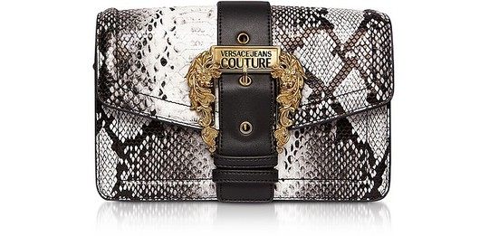 Roccia Python Embossed Leather Crossbody Bag w/ Buckle展示图