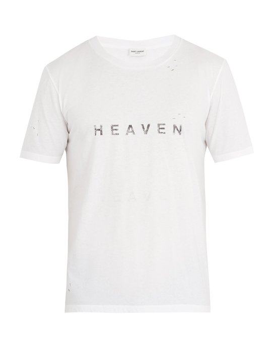 Heaven-print distressed cotton T-shirt展示图