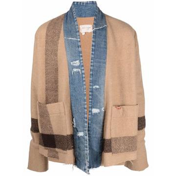 denim panelled distressed jacket