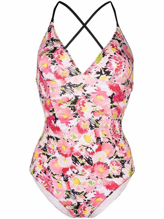 floral-print cross-strap swimsuit展示图