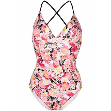 floral-print cross-strap swimsuit