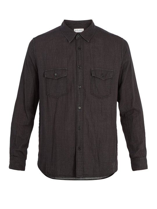 Chest-pocket crinkled-cotton shirt展示图