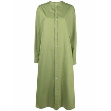 + collarless cotton shirtdress