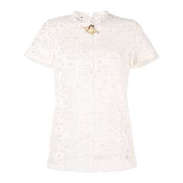 logo pattern lace T-shirt