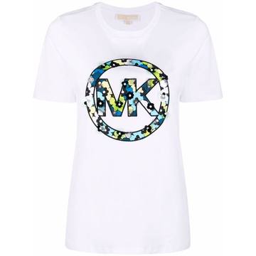 flower-applique logo T-shirt