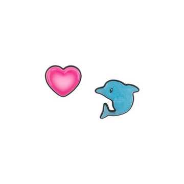 Sticker dolphin and heart earrings