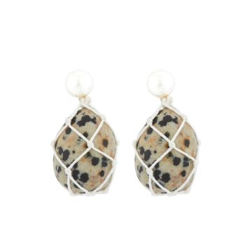 jasper stone dalmatian pendant earrings