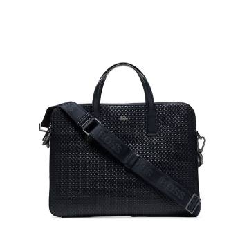 embossed-monogram leather briefcase