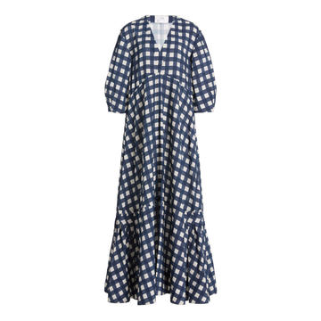 Puff-Sleeve Gingham Faille Maxi Dress