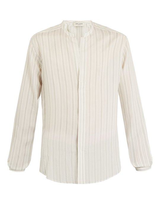 Grandad-collar pinstriped shirt展示图