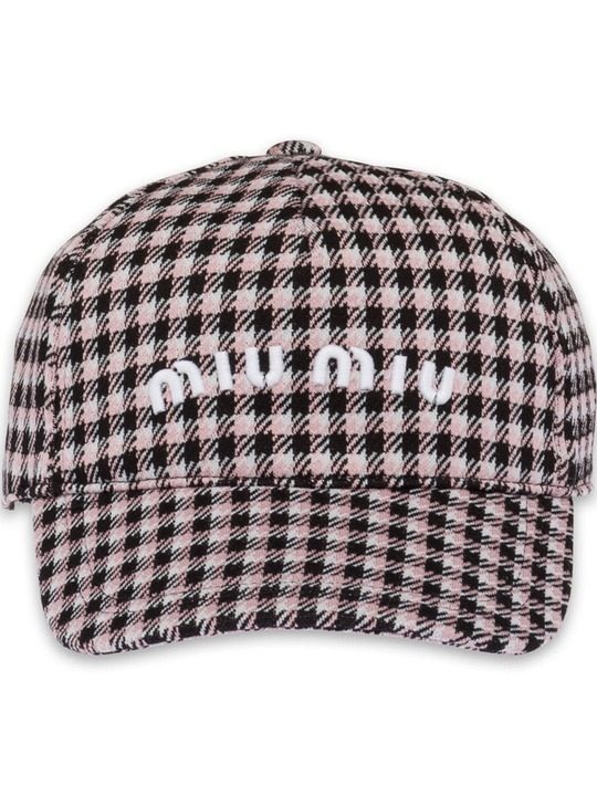 logo-embroidered houndstooth cap展示图
