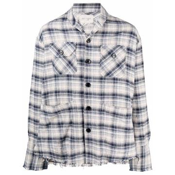 shawl collar check-pattern shirt