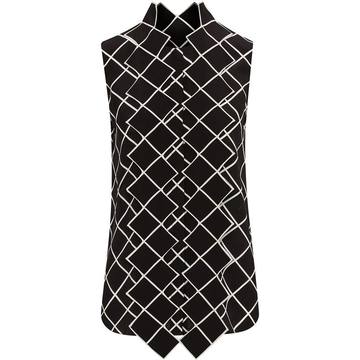 windowpane-print sleeveless blouse