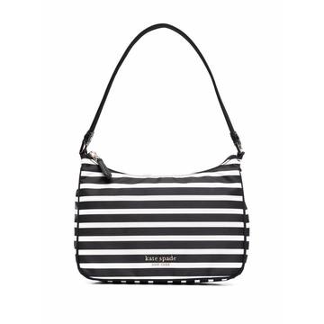 logo-plaque striped tote bag