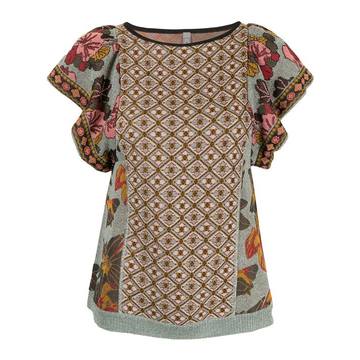 ruffled patterned-jacquard top