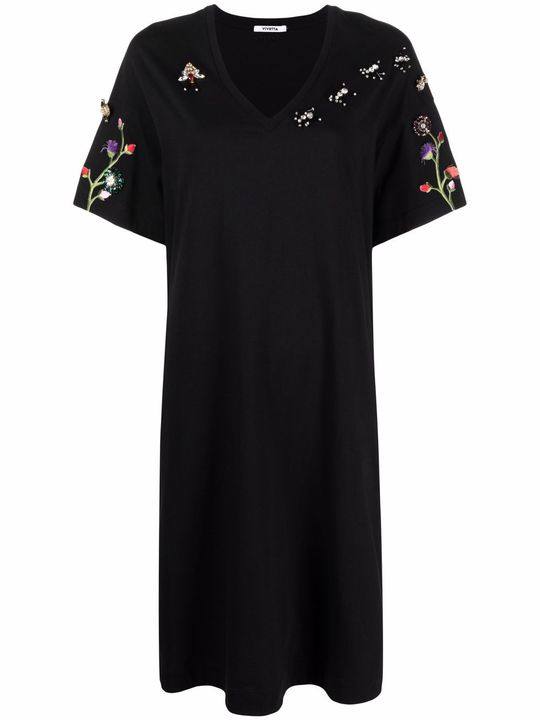 floral-embroidered crystal T-shirt dress展示图