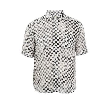 Checked short-sleeved silk shirt