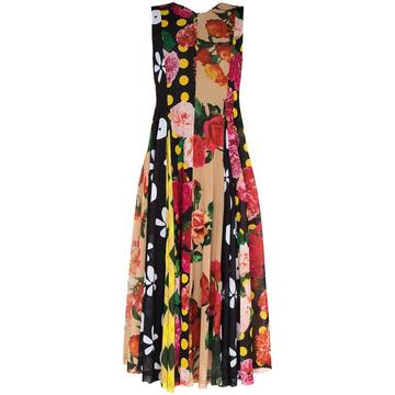 patchwork sleeveless midi dress