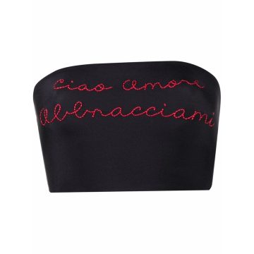 embroidered slogan bandeau top