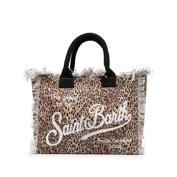 logo leopard-print beach bag