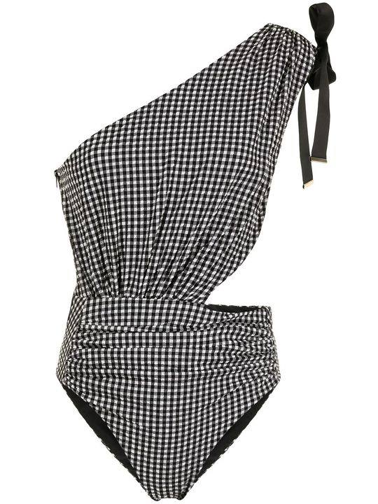 one-shoulder gingham swimsuit展示图