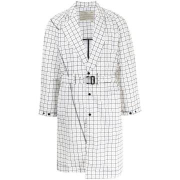 Grid belted trench coat