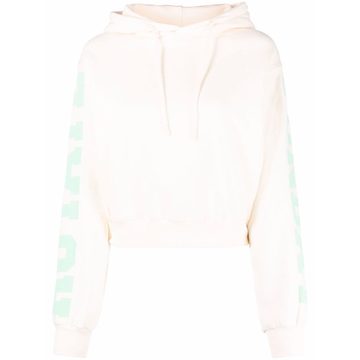 cropped logo sleeve hoodie