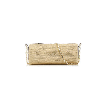 Cylinder Leather-Trimmed Crocheted Shoulder Bag