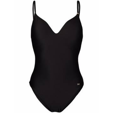 logo-plaque ribbed swimsuit