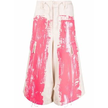 paint-print wide cropped trousers