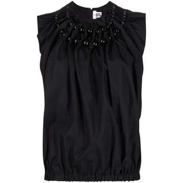 pearl-embellished ruched blouse