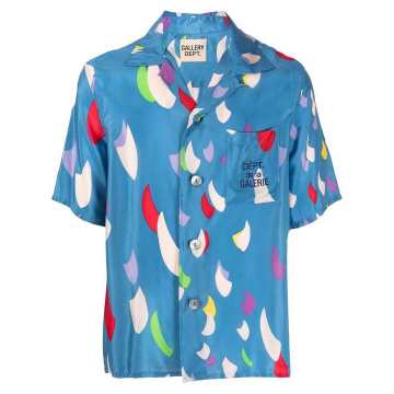 camp-collar graphic-print silk shirt
