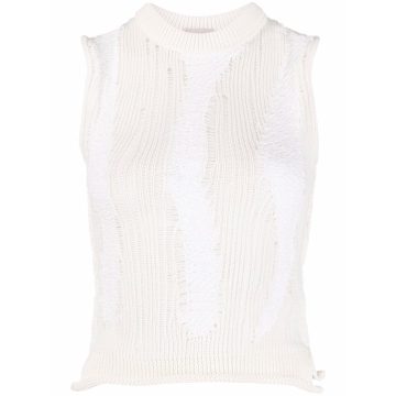 distressed-knit sleeveless top