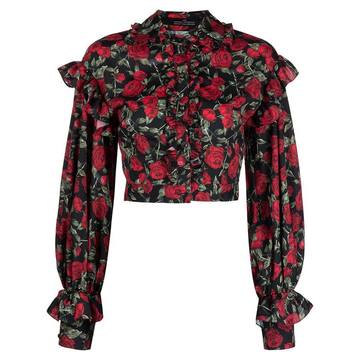 rose-print cropped blouse