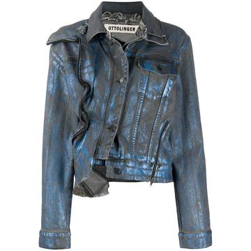 double collar asymmetric denim jacket