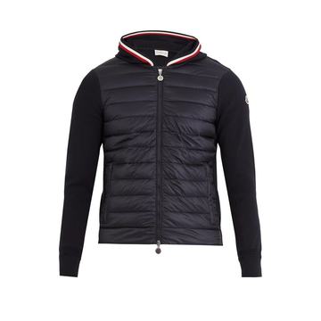 Hooded cotton-jersey and shell down jacket