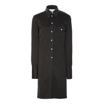 Leather-Trimmed Satin-Twill Shirt-Dress