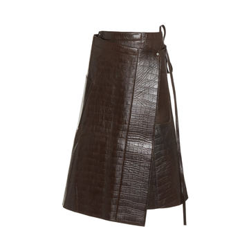 Apron Croc-Effect Leather Midi Wrap Skirt