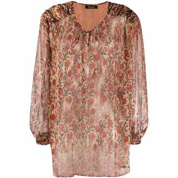 floral-print sheer blouse