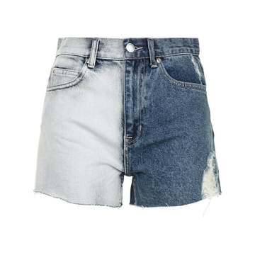 two-tone high-rise denim shorts