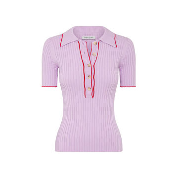 Eden Ribbed-Knit Cotton Polo Top