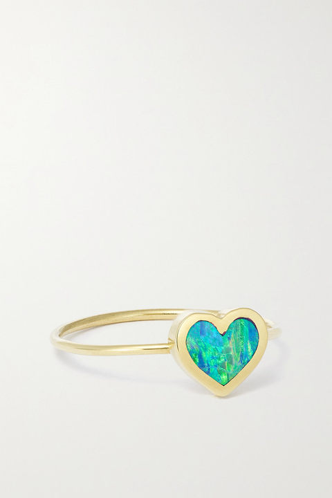 Extra Small Heart 18K 黄金蛋白石戒指展示图