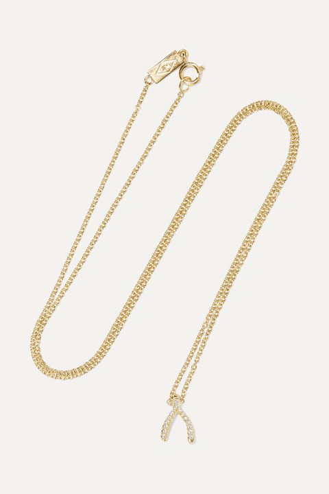 Wishbone 18K 黄金钻石项链展示图