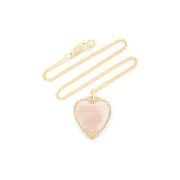 Pink Opal Heart With Diamond Pendant Necklace