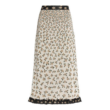 Ruffled Metallic Floral Jacquard Midi Skirt