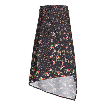 Ring-Detailed Draped Floral Stretch-Jersey Midi Skirt