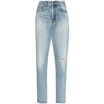 distressed-finish straight-leg jeans