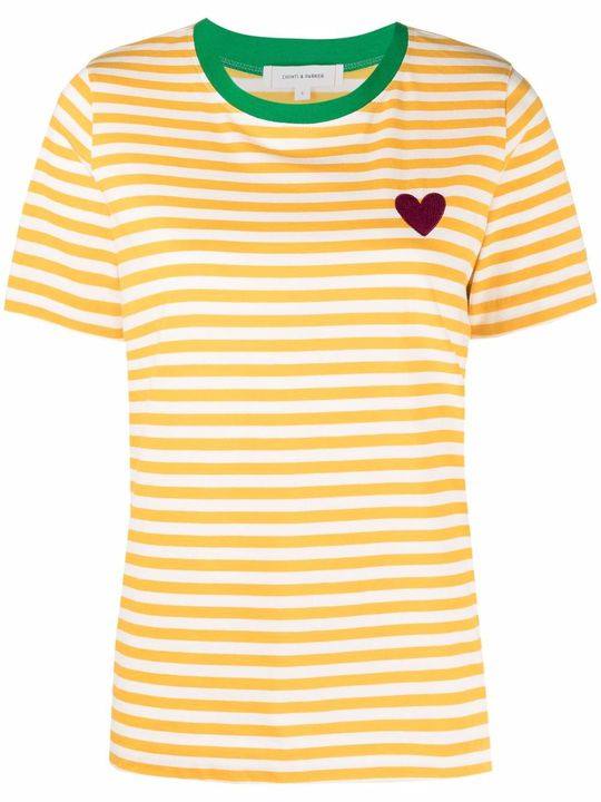 embroidered heart striped T-shirt展示图